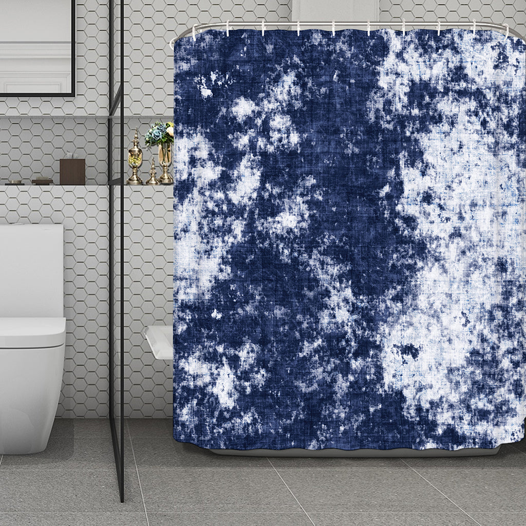Blue And White Acid Wash Tie Dye Print Polyester Shower Curtain