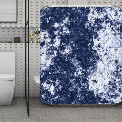 Blue And White Acid Wash Tie Dye Print Polyester Shower Curtain