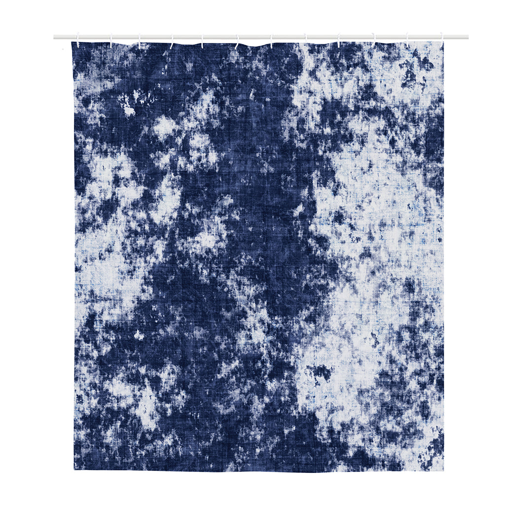 Blue And White Acid Wash Tie Dye Print Polyester Shower Curtain