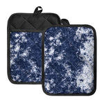 Blue And White Acid Wash Tie Dye Print Pot Holders With Pocket