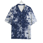 Blue And White Acid Wash Tie Dye Print Rayon Hawaiian Shirt