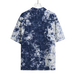 Blue And White Acid Wash Tie Dye Print Rayon Hawaiian Shirt