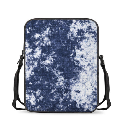 Blue And White Acid Wash Tie Dye Print Rectangular Crossbody Bag