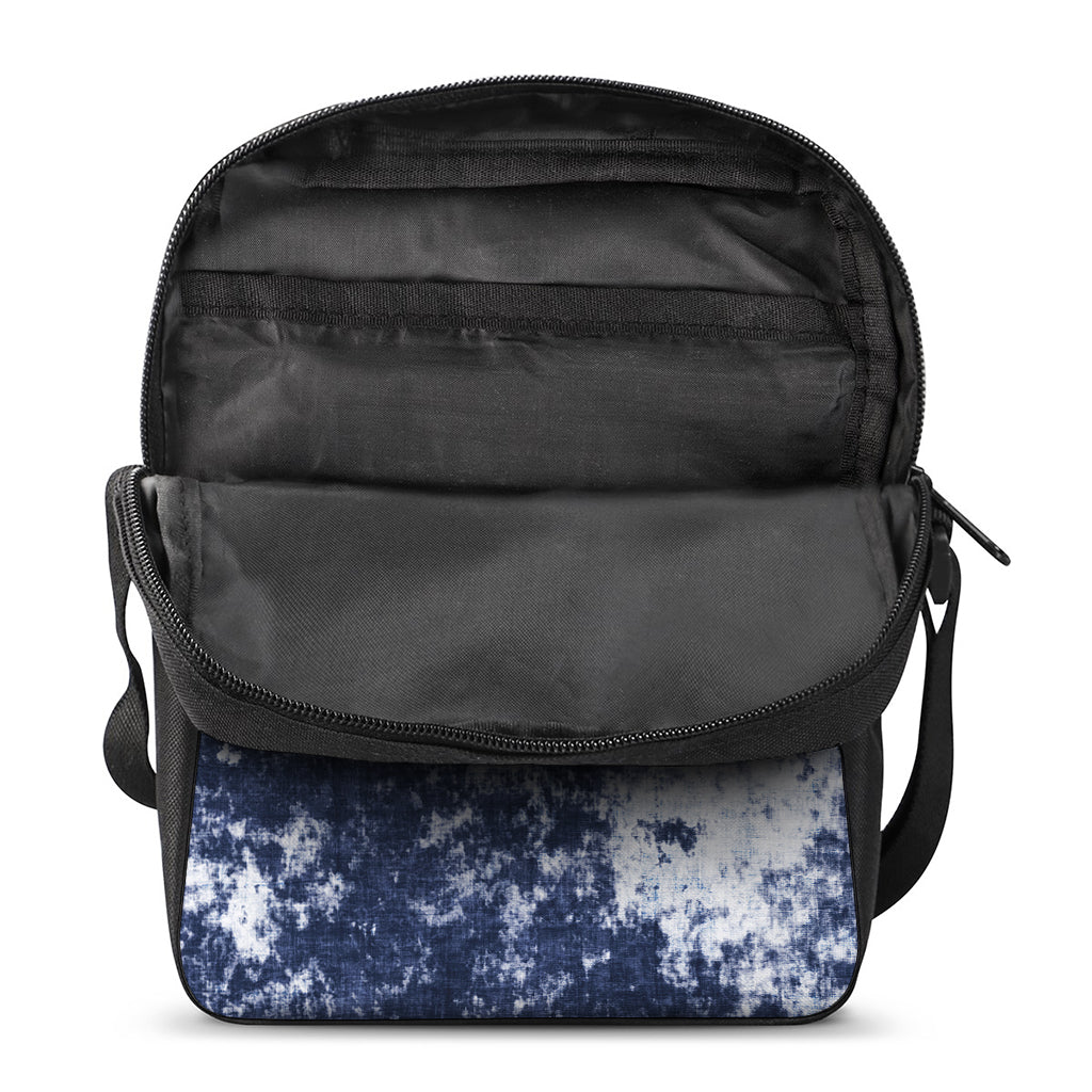 Blue And White Acid Wash Tie Dye Print Rectangular Crossbody Bag