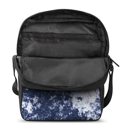 Blue And White Acid Wash Tie Dye Print Rectangular Crossbody Bag