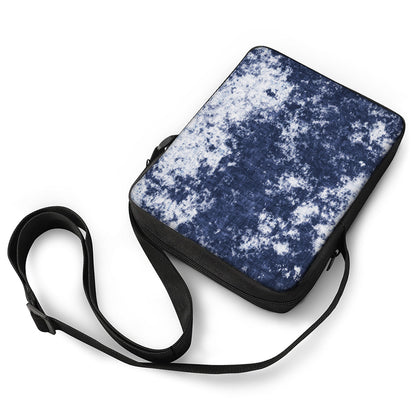 Blue And White Acid Wash Tie Dye Print Rectangular Crossbody Bag