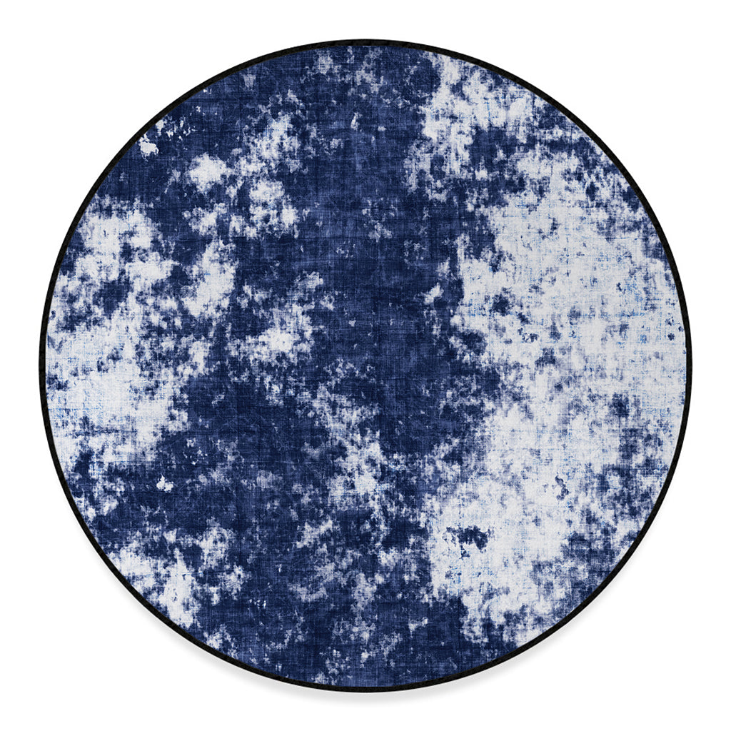 Blue And White Acid Wash Tie Dye Print Round Floor Mat