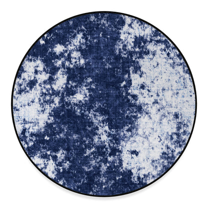 Blue And White Acid Wash Tie Dye Print Round Floor Mat