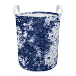 Blue And White Acid Wash Tie Dye Print Round Laundry Basket