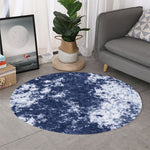Blue And White Acid Wash Tie Dye Print Round Rug