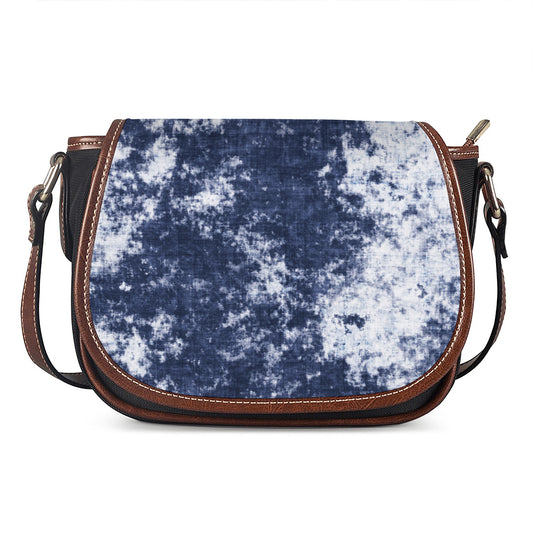 Blue And White Acid Wash Tie Dye Print Saddle Bag