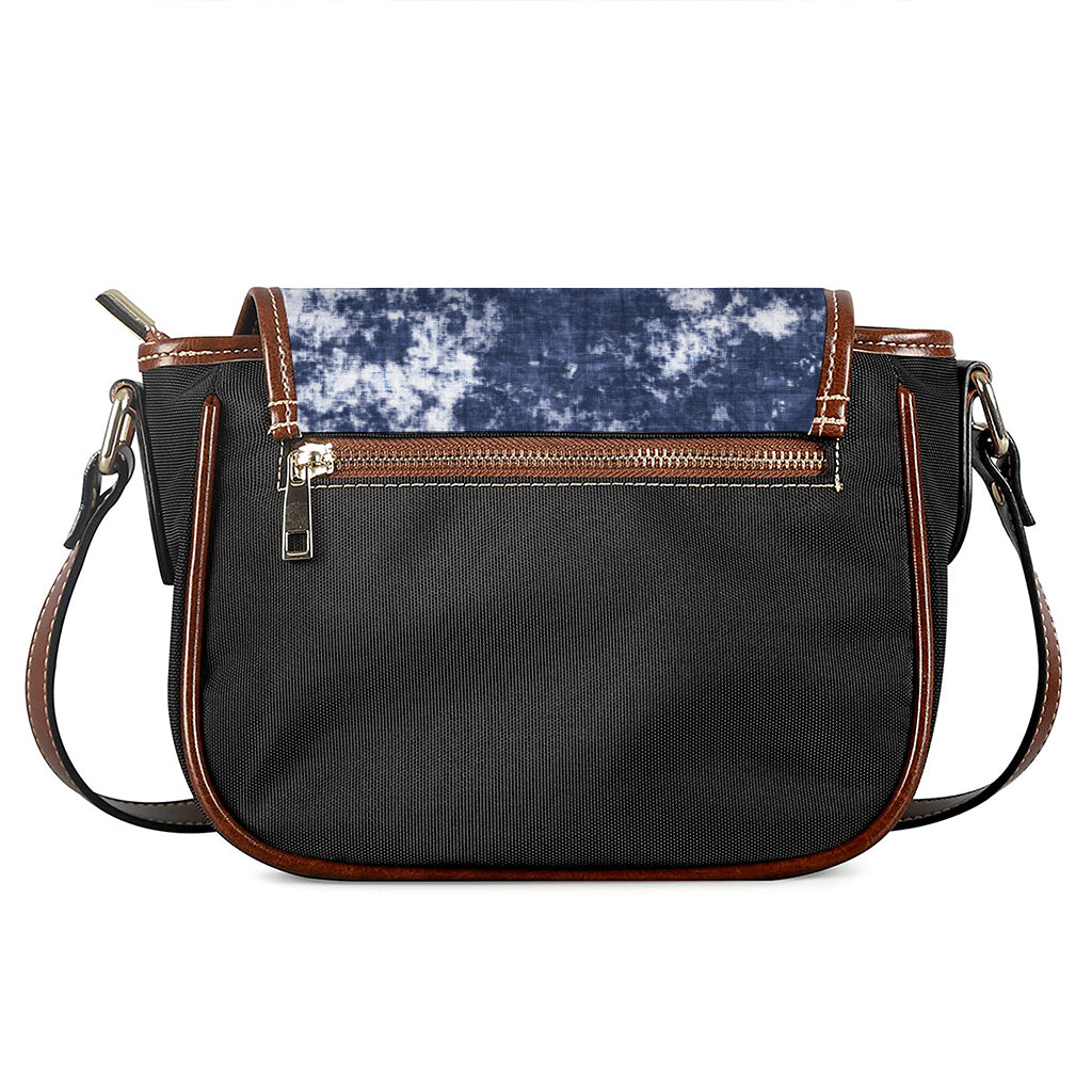 Blue And White Acid Wash Tie Dye Print Saddle Bag