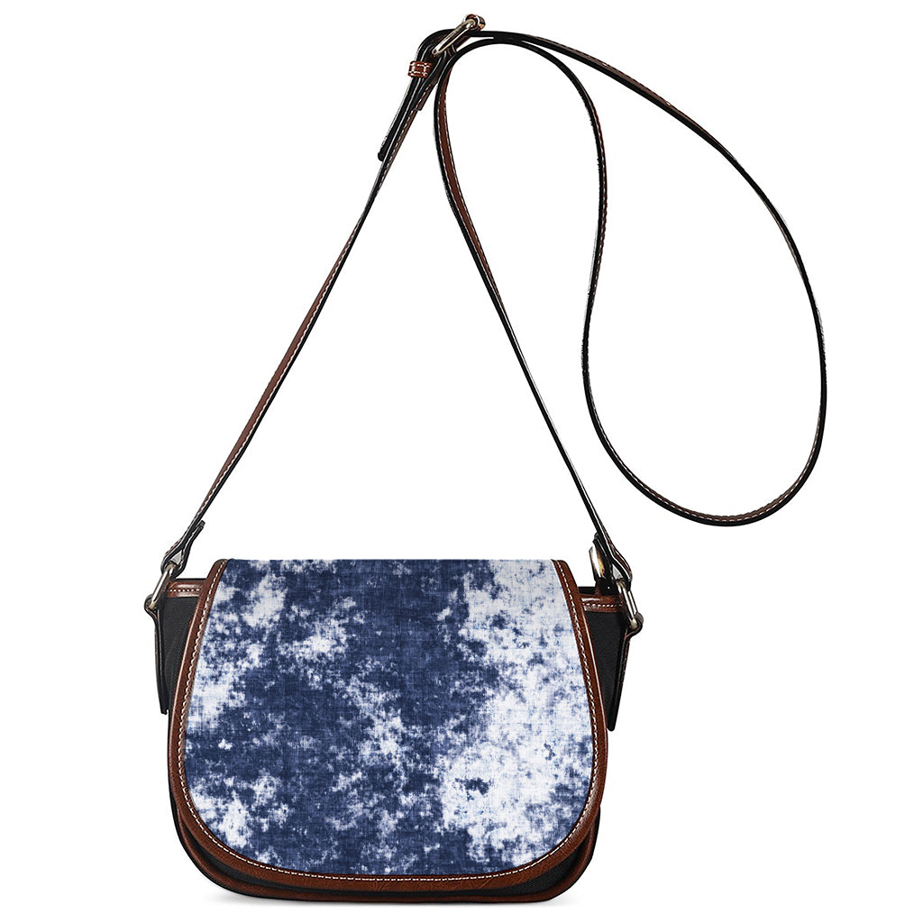 Blue And White Acid Wash Tie Dye Print Saddle Bag