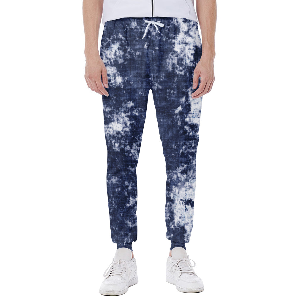 Blue And White Acid Wash Tie Dye Print Scuba Joggers