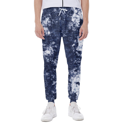 Blue And White Acid Wash Tie Dye Print Scuba Joggers
