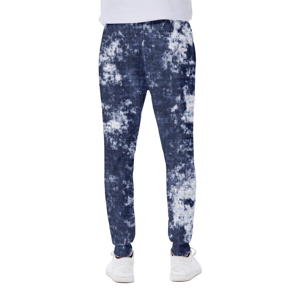Blue And White Acid Wash Tie Dye Print Scuba Joggers
