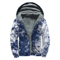 Blue And White Acid Wash Tie Dye Print Sherpa Lined Zip Up Hoodie