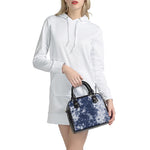 Blue And White Acid Wash Tie Dye Print Shoulder Handbag