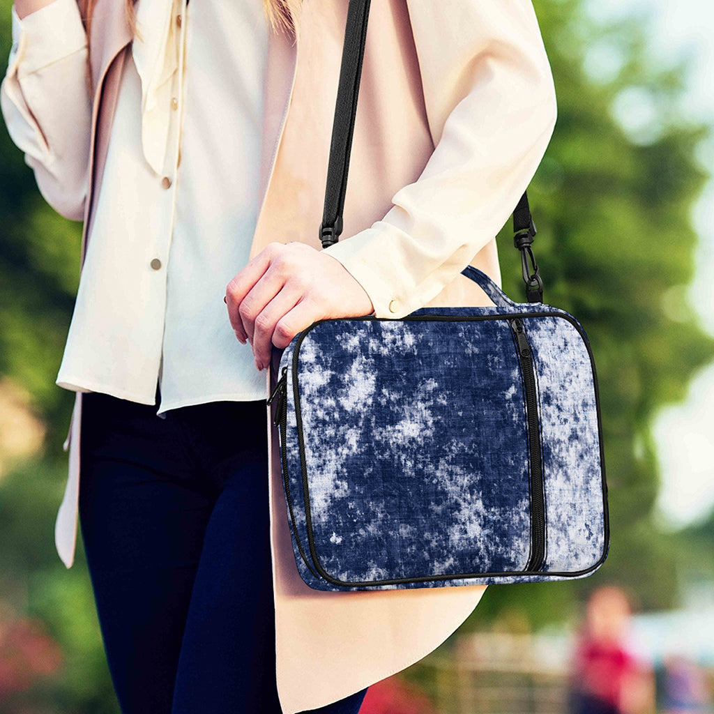 Blue And White Acid Wash Tie Dye Print Shoulder Strap Bible Bag