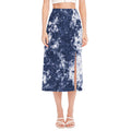 Blue And White Acid Wash Tie Dye Print Side Slit Midi Skirt