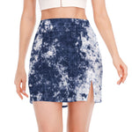 Blue And White Acid Wash Tie Dye Print Side Slit Mini Skirt