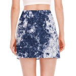 Blue And White Acid Wash Tie Dye Print Side Slit Mini Skirt