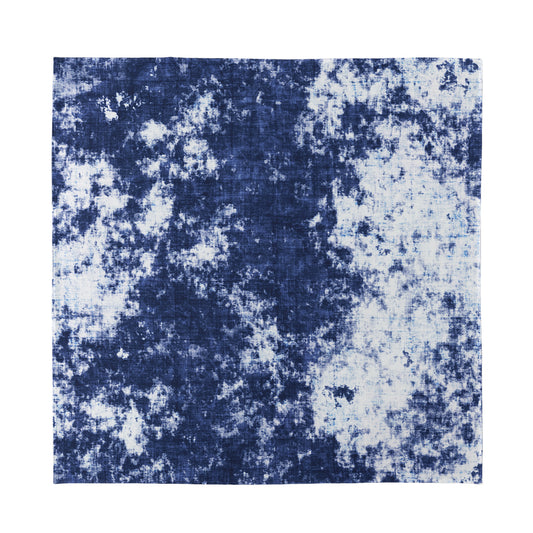 Blue And White Acid Wash Tie Dye Print Silk Bandana