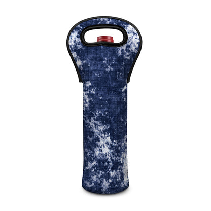 Blue And White Acid Wash Tie Dye Print Single Neoprene Wine Tote