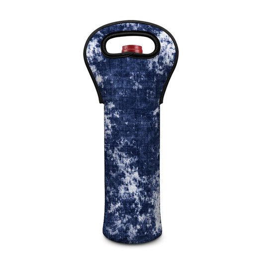Blue And White Acid Wash Tie Dye Print Single Neoprene Wine Tote