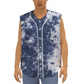 Blue And White Acid Wash Tie Dye Print Sleeveless Baseball Jersey