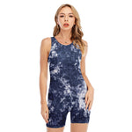 Blue And White Acid Wash Tie Dye Print Sleeveless One Piece Swimsuit
