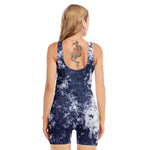 Blue And White Acid Wash Tie Dye Print Sleeveless One Piece Swimsuit