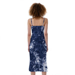 Blue And White Acid Wash Tie Dye Print Slim Fit Midi Cami Dress