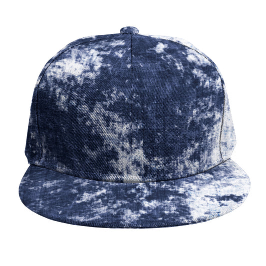 Blue And White Acid Wash Tie Dye Print Snapback Cap