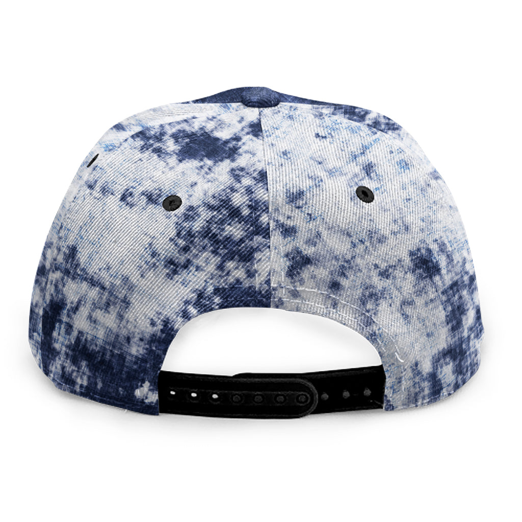 Blue And White Acid Wash Tie Dye Print Snapback Cap