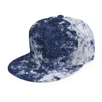 Blue And White Acid Wash Tie Dye Print Snapback Cap