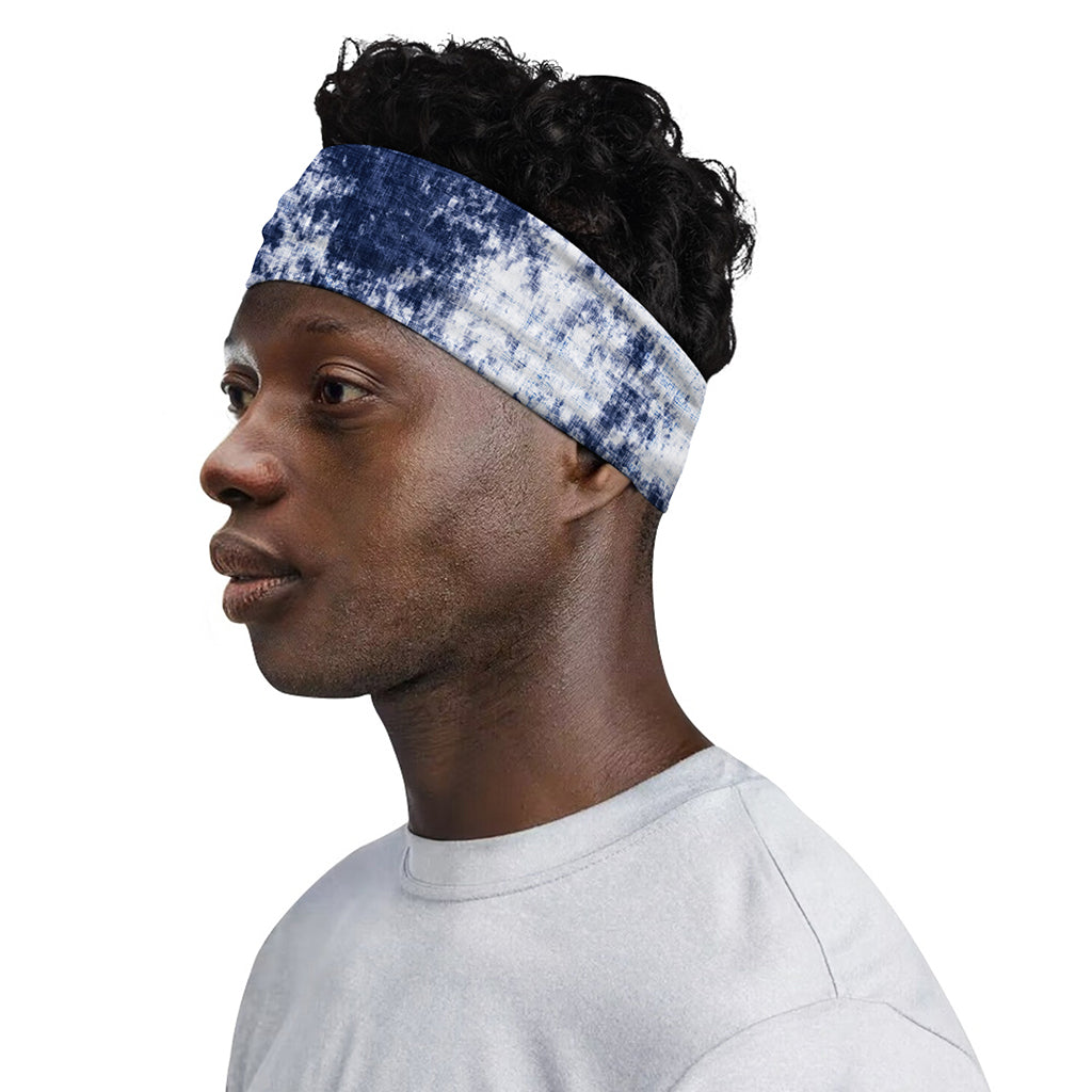 Blue And White Acid Wash Tie Dye Print Sports Headband