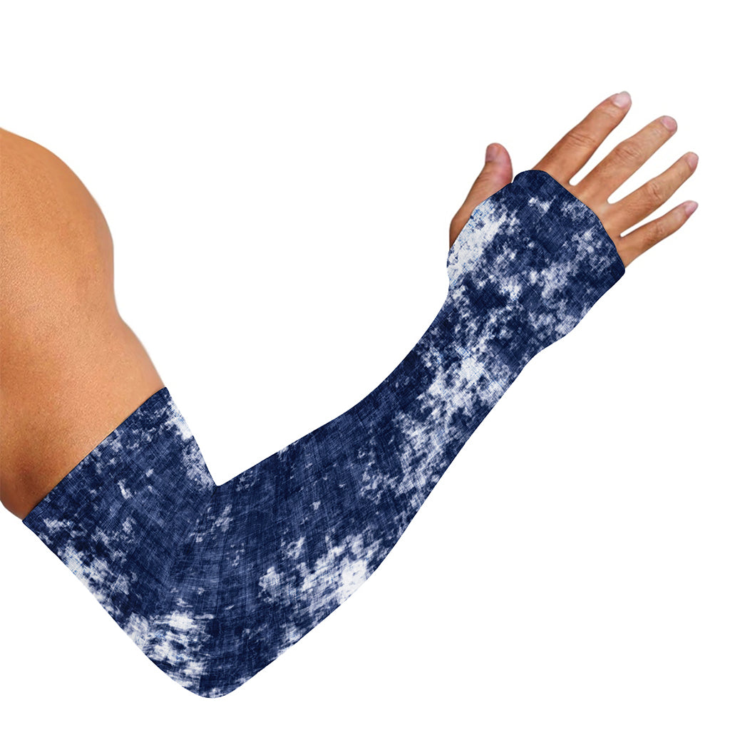 Blue And White Acid Wash Tie Dye Print Sun Protection Arm Sleeves