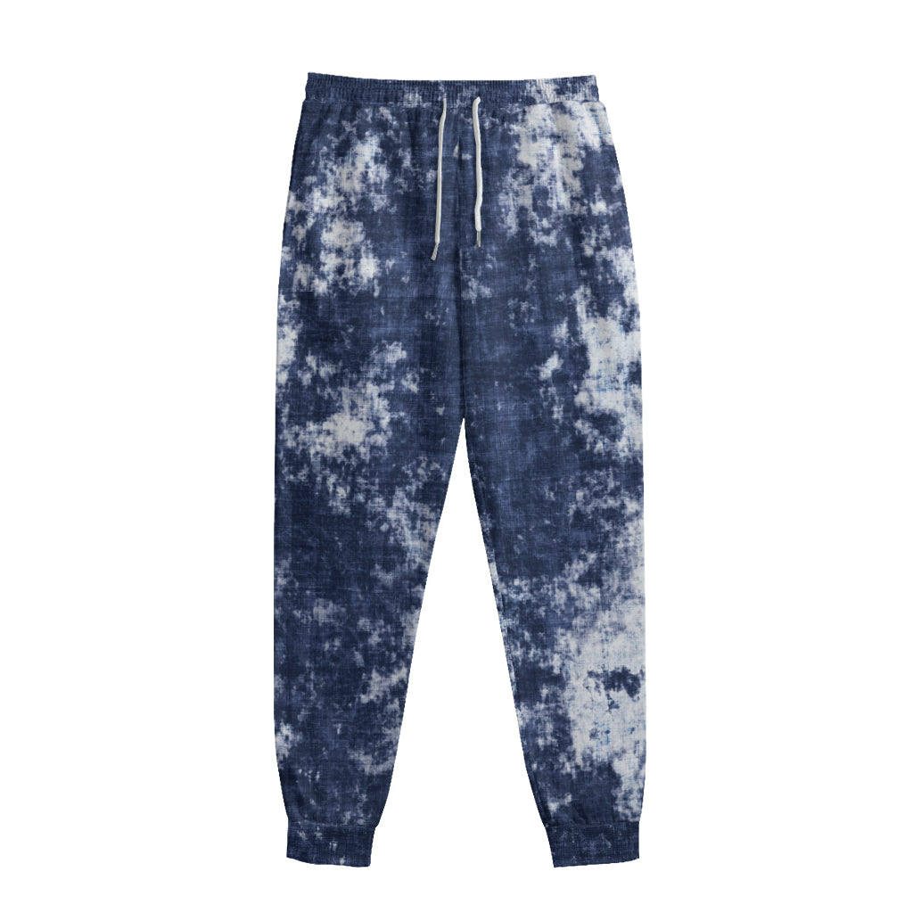 Blue And White Acid Wash Tie Dye Print Sweatpants