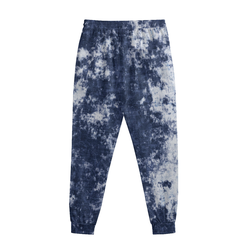 Blue And White Acid Wash Tie Dye Print Sweatpants