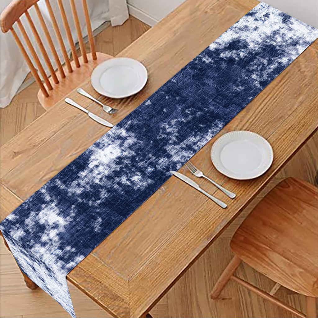 Blue And White Acid Wash Tie Dye Print Table Runner