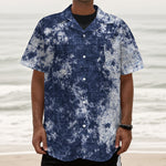 Blue And White Acid Wash Tie Dye Print Textured Short Sleeve Shirt