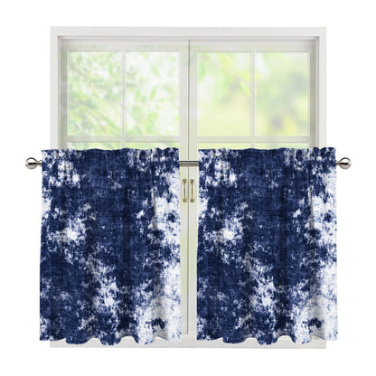 Blue And White Acid Wash Tie Dye Print Tier Curtains
