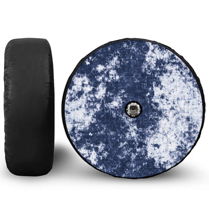 Blue And White Acid Wash Tie Dye Print Tire Cover With Camera Hole