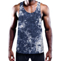 Blue And White Acid Wash Tie Dye Print Men's Workout Tank Top