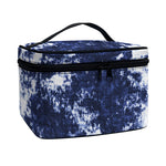 Blue And White Acid Wash Tie Dye Print Travel Makeup Bag