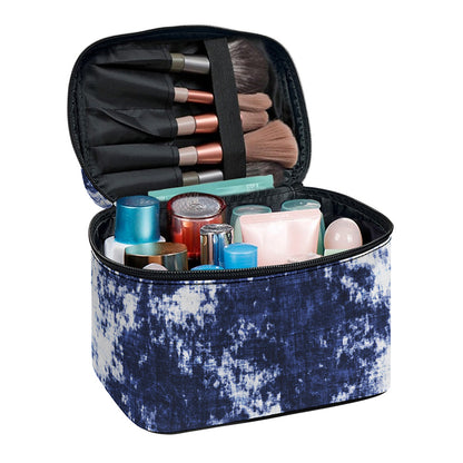 Blue And White Acid Wash Tie Dye Print Travel Makeup Bag