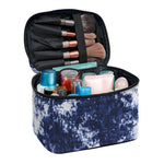 Blue And White Acid Wash Tie Dye Print Travel Makeup Bag