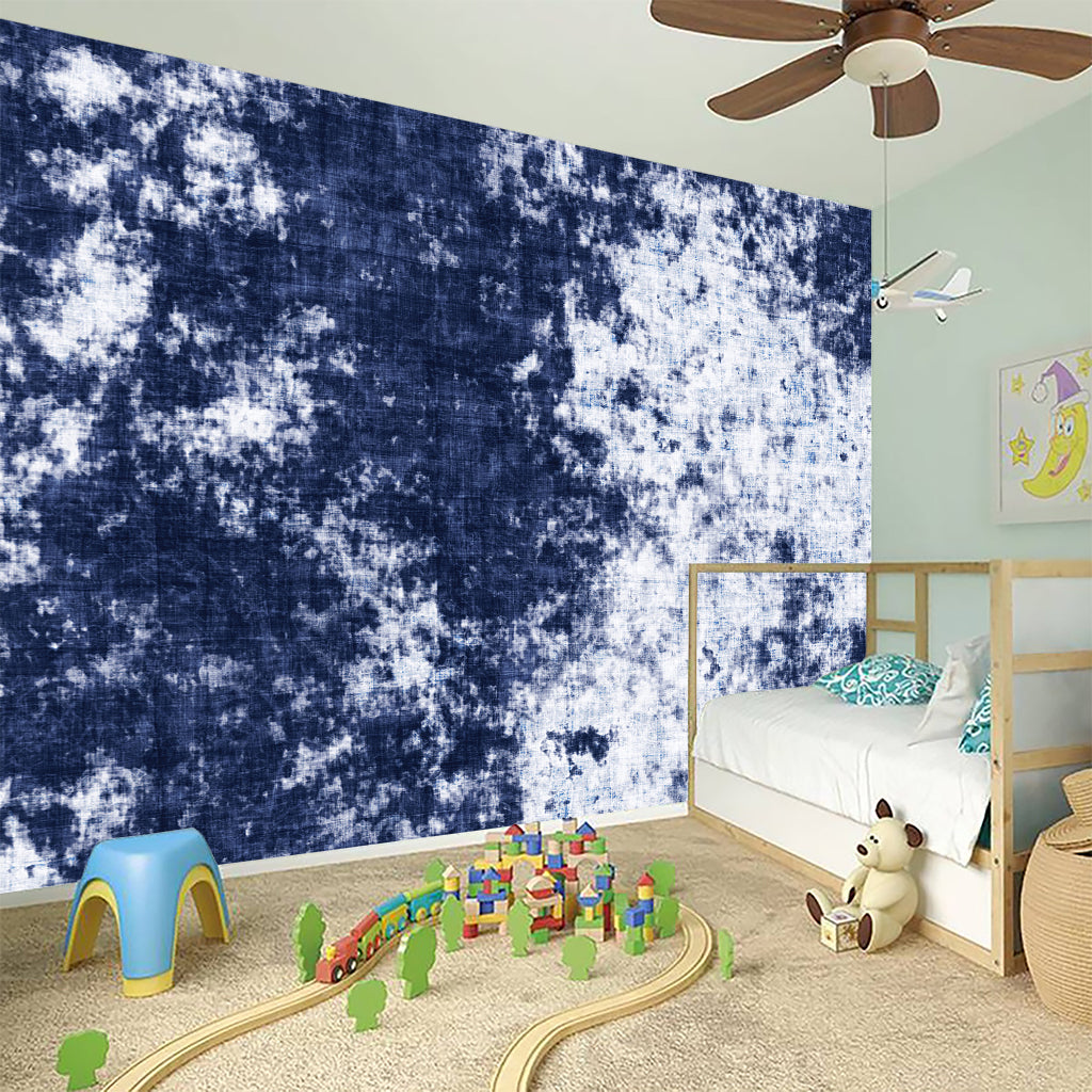 Blue And White Acid Wash Tie Dye Print Wall Sticker
