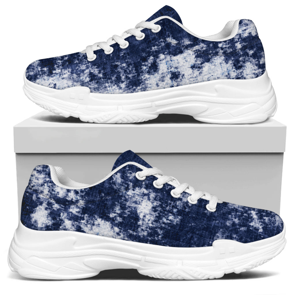 Blue And White Acid Wash Tie Dye Print White Chunky Shoes